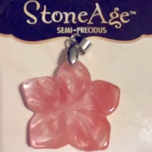 Stone Age Pink Flower Pendant Rose Quartz with Silver